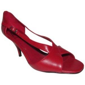 Ann Marino True Red Faux Leather Kitten Heels New